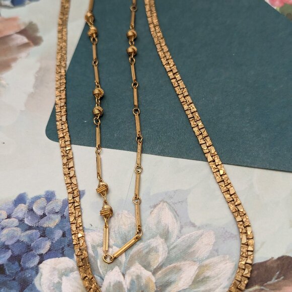 Unique 16" Two Strands Necklace Chain Mix Gold Tone 1960s Diva Glam - Picture 4 of 7